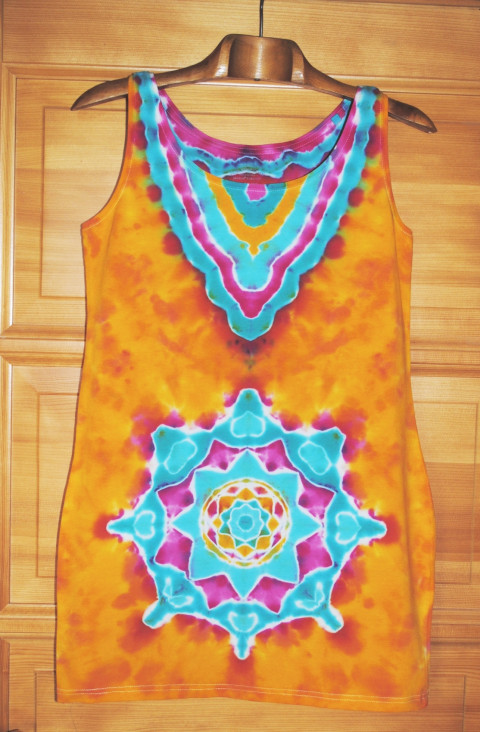 Batik.šaty/tunika M - Letní jitro moře modrá oranžová léto mandala hippie batikované bohémské 