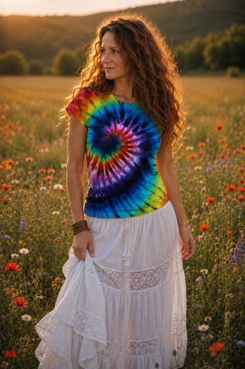 Batik. tričko M - Ve víru galaxie batika léto slunce duha hippie duhové batikované bohémské 
