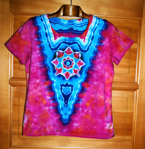 Batikované tričko M/L- V růžích moře modrá růžová léto mandala hippie batikované bohémské 