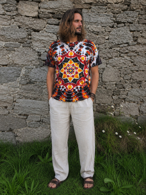 Batik. tričko XXL - V zemi Indiánů batika hnědá léto rezavá tričko mandala hippie batikované 