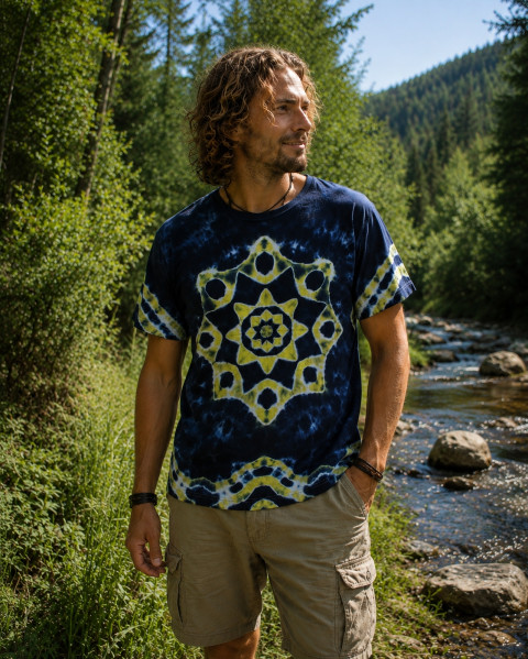 Batikované tričko - Noční nebe modrá nebe léto noc vesmír galaxie mandala hippie batikované bohémské 