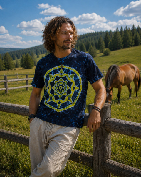 Batik. tričko - V temné noci světlo moře modrá nebe léto noc obloha mandala hippie batikované bohémské 