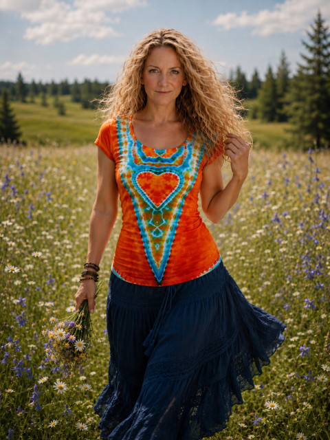 Batik. tričko - Ohnivé srdce srdce moře modrá oranžová srdíčko láska léto mandala hippie batikované bohémské 