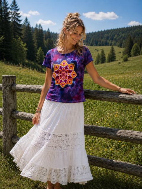 Batik.tričko M/L - Vzdálená galaxie moře fialová léto noc obloha galaxie mandala hippie batikované bohémské 
