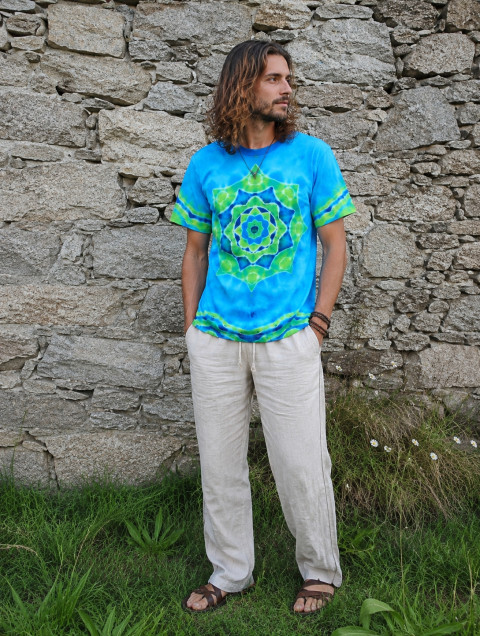Batikované tričko XL - Svěží ráno moře modrá léto mandala hippie batikované bohémské 