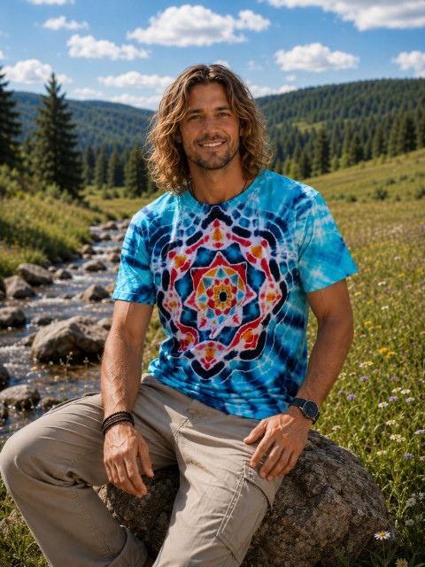 Batik.tričko L - Na dně moře poklad moře modrá léto mandala hippie batikované bohémské 