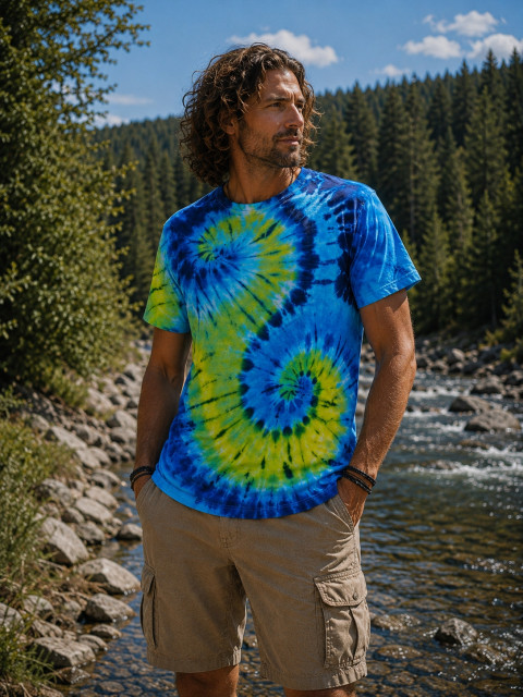 Batik.tričko2XL-Galaktické souznění moře modrá léto spirála vesmír galaxie hippie batikované bohémské 