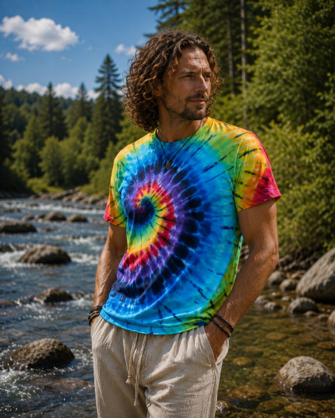 Batik. tričko 2XL - Duhová galaxie batika léto slunce tričko duha vesmír galaxie hippie duhové batikované bohémské 
