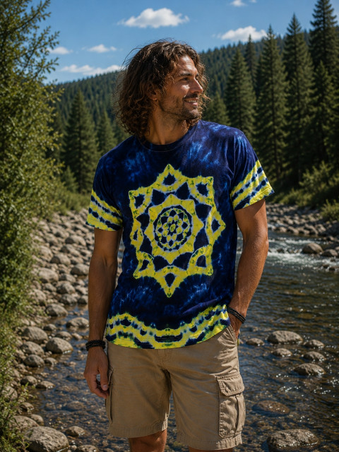 Batik.tričko 2-3XL - Noční nebe moře noční modrá hvězda nebe léto noc mandala hippie batikované bohémské 