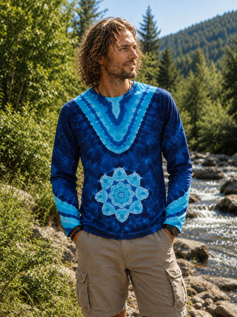 Batik. tričko - Tyrkysová mandala moře modrá léto mandala hippie batikované bohémské 