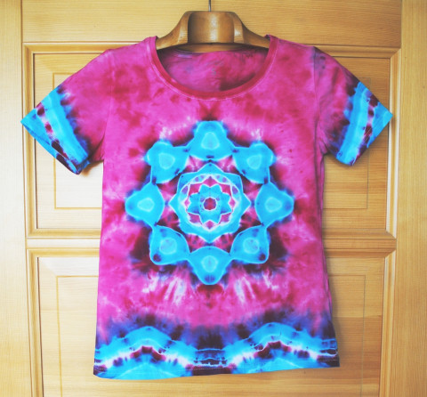 Batik.tričko S/M - Rajská zahrada růžová batika květ romantické mandala hippie batikované boho 
