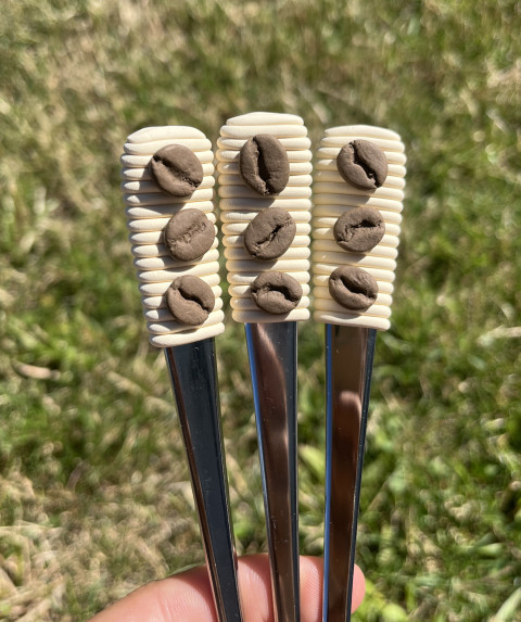 Latte kávová lžička stolování káva hnědá fimo příbor lžička lžička-fimo kávová zrna polymerováhmota 