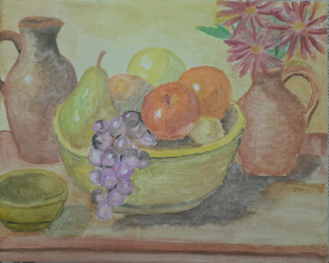 Mísa plná ovoce domov váza obraz kuchyně malba květiny zátiší ovoce barvy stůl mísa umění džbán jídlo akvarel kuchyňský 