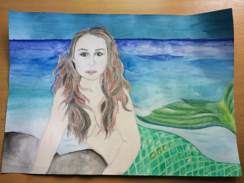 Mořská panna voda obrazy mořská moře obraz fantazie bytost žena koupel mořský fantasy koupelna umění plavání nahá pastelky mořská panna nahý vodovky mermaid siréna 