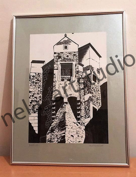 Obraz Arkýř papír architektura obraz originál kresba tuž tuš nelaart arkýř 