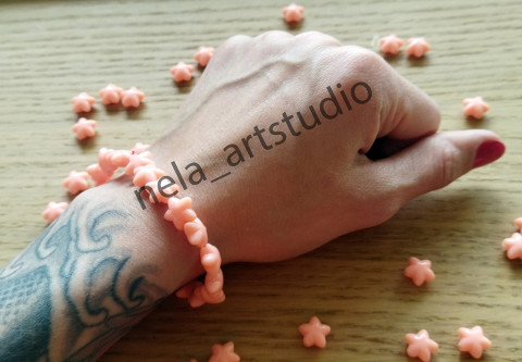 Náramek hvězda lososový šperk náramek korálky doplněk hvězda handmade 