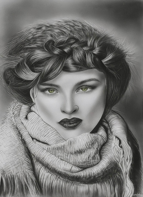 Smaragdový pohled od Mary G portrét kresba umění mary g smaragdový pohled 