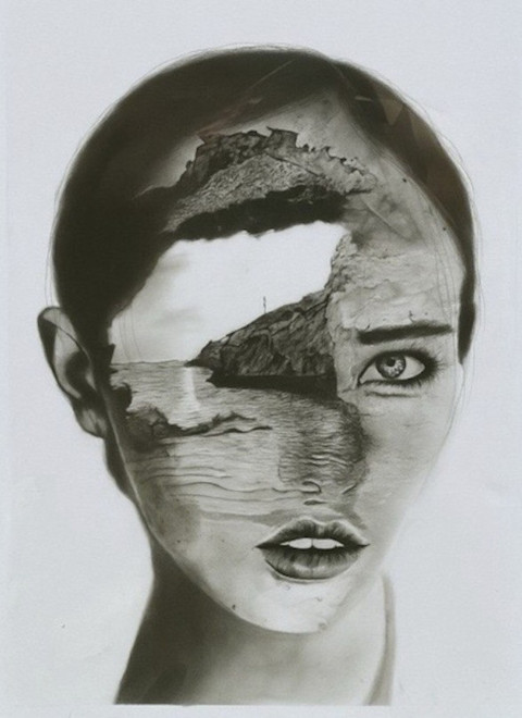 Břeh mysli od Mary G portrét umění mary g břeh mysli kresba uhlem 