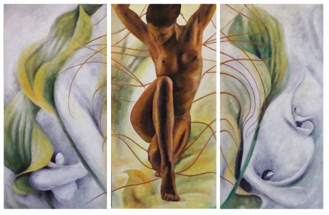 Kaly - triptych art dekorace obraz interiér žena kytky akt kaly 