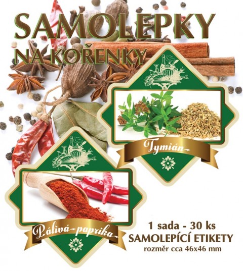 Samolepky na kořenky - sada bylinky kuchyň koření samolepka 