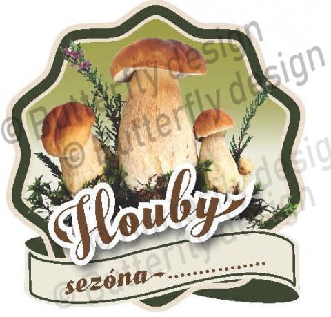Samolepka HOUBY-sezóna podzim příroda les houby hřiby sezóna sběr 