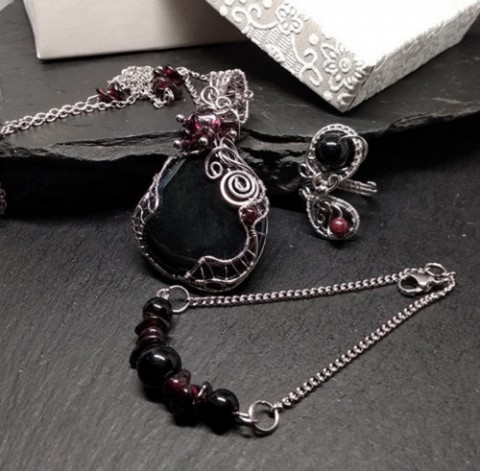 Zvýhodněná souprava s obsidiánem šperky dárek svátek výročí řetízek nerez ocel minerály wire-wrapping kameny drátkování ruční výroba pro ženy hand-made 