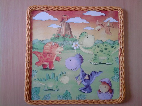 Dětský obrázek - dinosauři pedig obrázek ubrousek ubrousková technika barvený pedig dekorace pro děti sololitová deska 