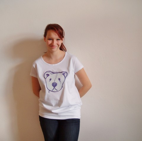 Medvěd k adopci - ihned k odběru ;) hlava modrá holčičí dívčí bílá medvěd ženské tričko sladké roztomilé medvědi míša modrobílá míšánek medvedí smutný 