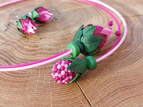 Fimo sada fuchsie náhrdelník náušnice růžová květy fuchsie polymer 