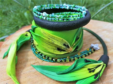 Fimo sada- jitrocel náhrdelník náramek korálky zelená náušnice polymer jitrocel 
