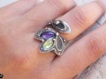 Olivín s ametystem -cínovaný prsten