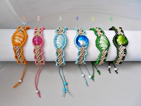 Macramé/shamballa 4 náramky provázky přírodní shamba 