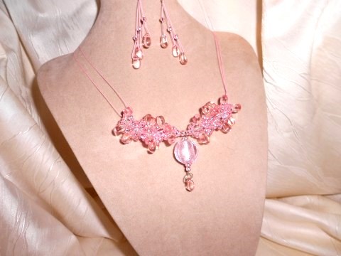 Souprava * Růžově něžná * náhrdelník náušnice růžová elegantní vinutka souprava kapky muráno 