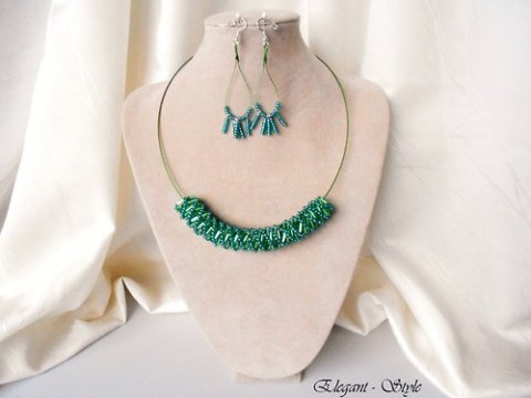 * Šroubovnice zelená * náhrdelník zelená náušnice elegantní souprava rokajl lanko 