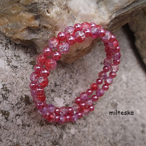 náramek duhový-růžový náramek korálky růžová bílá perličky voskované duhová praskačky modní doplněk 