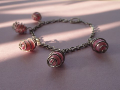 náramek uvězněné perly náramek drát růžová řetízek nerez říční perla chirurgická ocel 