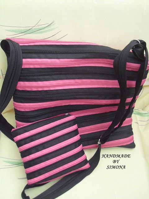 Malinová s černou kabelka taška růžová černá pruhy zip malinová zipovka 
