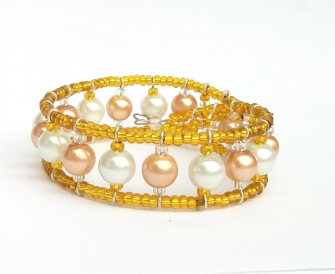 VÝPRODEJ ZE 144,- UNI #11 náramek sklo bílá žlutá béžová perličky perly univerzální sleva výprodej nasazovací 