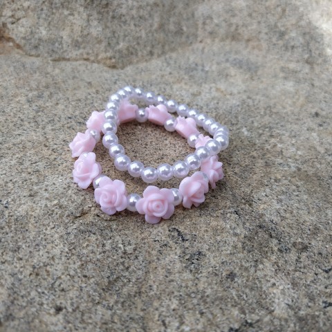 Perličky #8 náramek děti růžová květy bílá květiny sada kytičky dětské perličky náramky perly set pár 