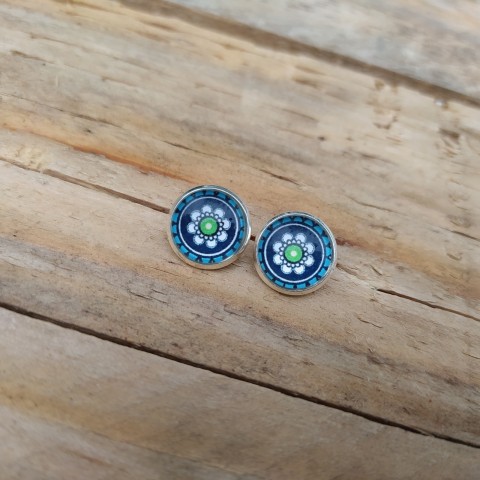 Puzety #57 zelená náušnice modrá černá puzety mandala mandaly 