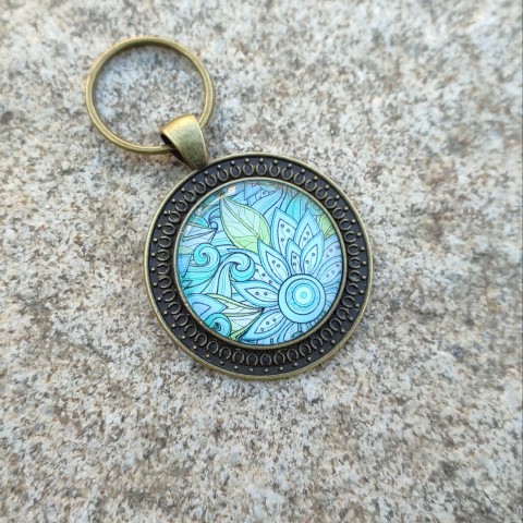 Přívěsek s mandalou #17 přívěsek modrá klíče klíčenka tyrkysová mandala mandaly 