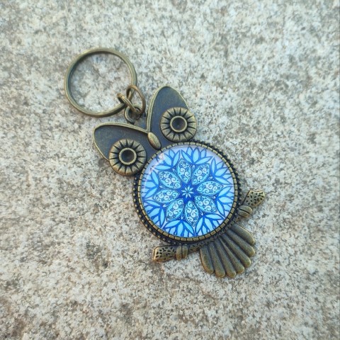 Přívěsek sovička s mandalou #8 přívěsek modrá klíče klíčenka sova sovička bronzová mandala moudrá mandaly 