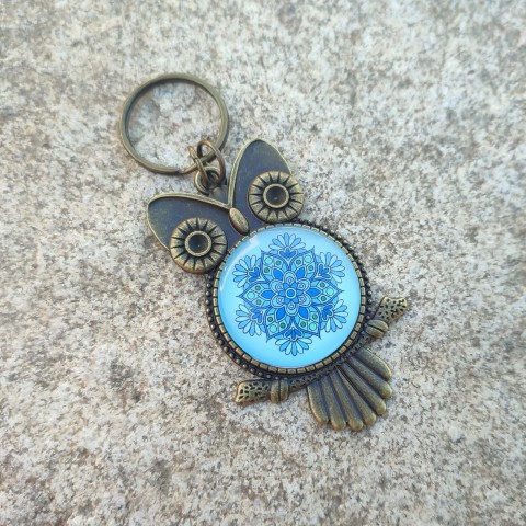 Přívěsek sovička s mandalou #5 přívěsek modrá klíče klíčenka sova sovička bronzová mandala moudrá mandaly 