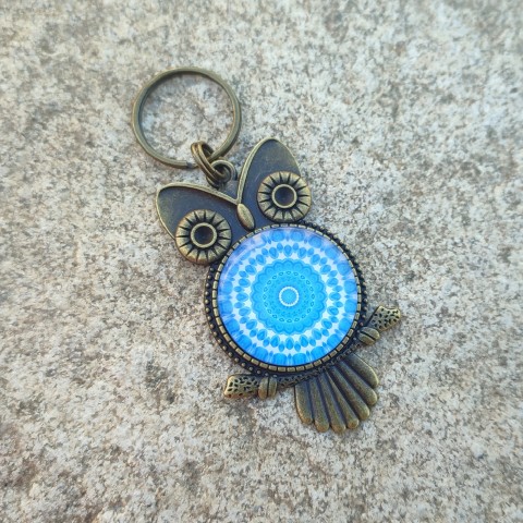 Přívěsek sovička s mandalou #3 přívěsek modrá klíče klíčenka sova sovička bronzová mandala moudrá mandaly 