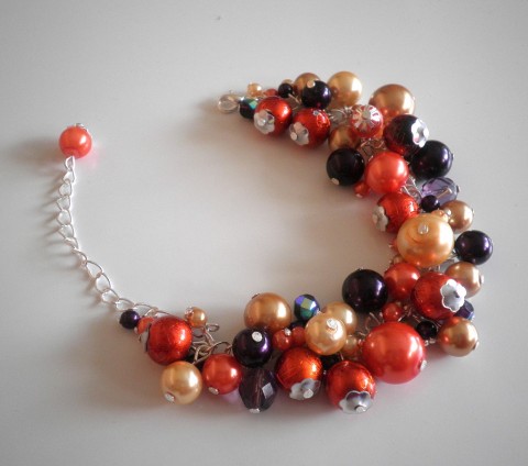 Fialovo - oranžový náramek náramek ketlovaný broušené korálky voskované perly 