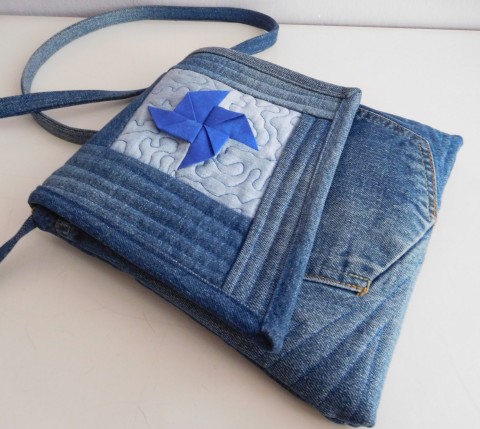 Větrník na klopě - kabelka kabelka originální dárek taška modrá bavlna autorská módní větrník džíny jediná neopakovatelná patchwork-quilting crosbody 