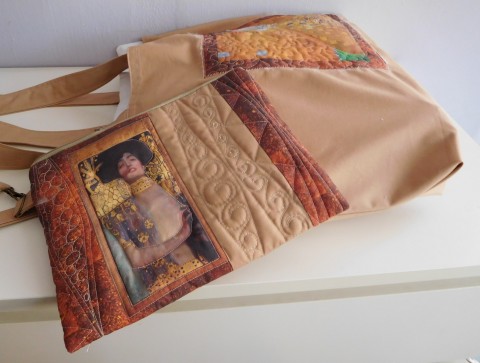 Gustav Klimt -  tašky taška bavlna nákup taštička souprava autorská originál dámy psaníčko gustav klimt nepřehlédnutelná jediná patchwork-quilting šedobéžová 