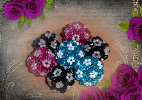 Naušnice pletené kuličky šperky květina barevné kuličky šité 