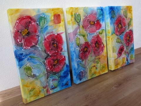 Červené maky ( troj obraz) obrazy obraz maľba art kvety abstraktné platno maky pestrofarebná art decor pestrofarený 