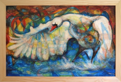 Labutia pieseň obraz malba akryl abstraktní labutě labut pestrofarebný 